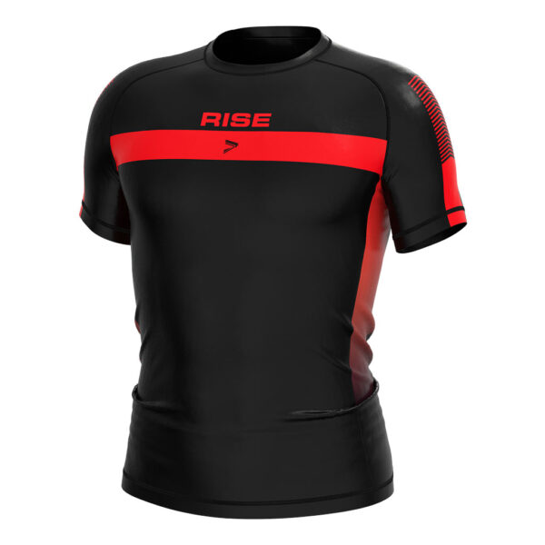 Rash guard men - close up of flatlock seams for chafe-free comfort.